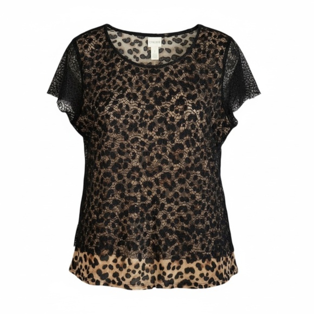 ✨ Chico’s Leopard Lace Overlay Top – Size 1 (M / 8–10) ✨